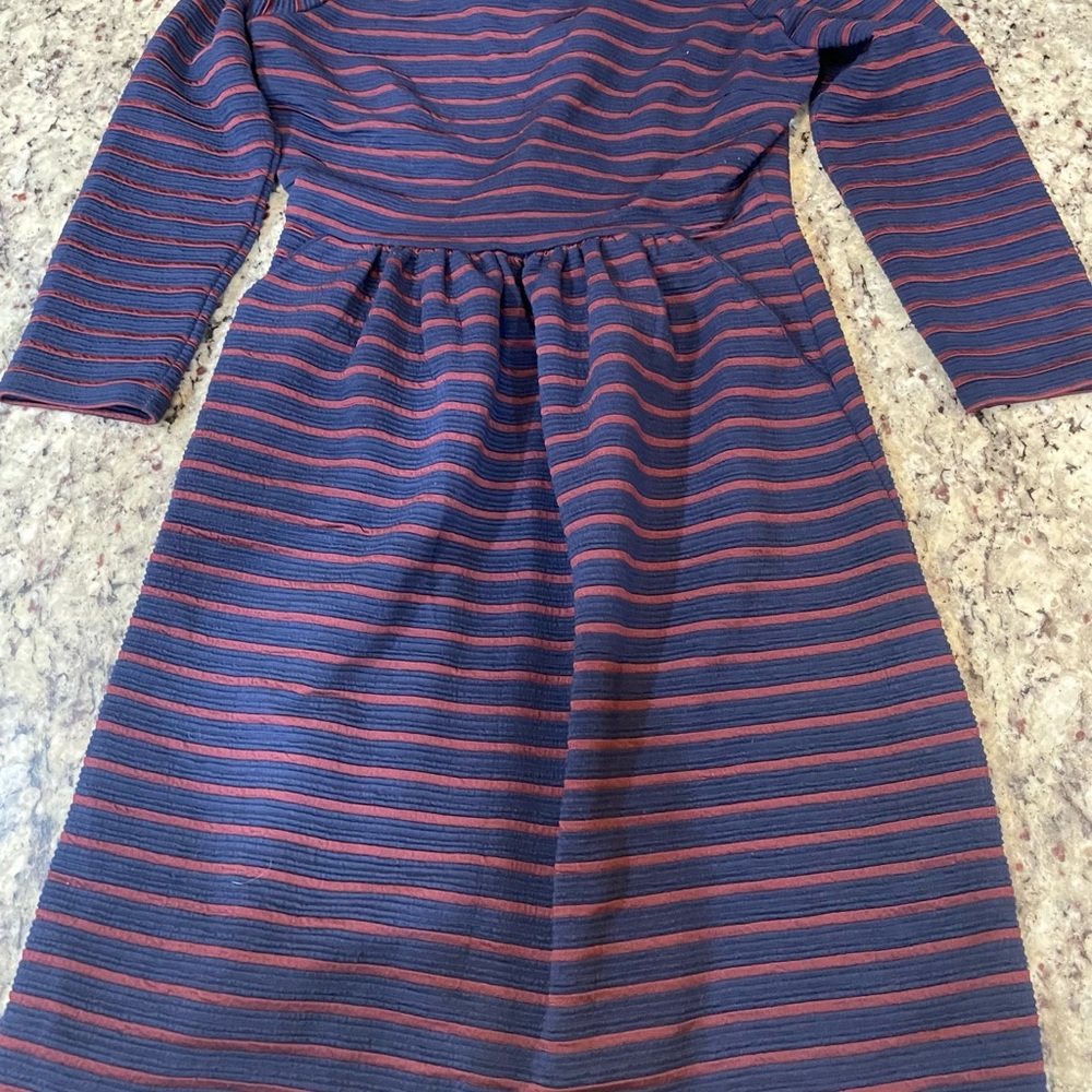 Maeve Navy and Red Striped Long Sleeve Dress - Picture 1 of 6